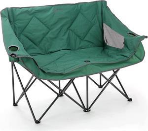 ARROWHEAD OUTDOOR Portable Folding Double Duo Camping Chair Loveseat w/ 2 Cup & Wine Glass Holder, Heavy-Duty Carrying Bag, Padded Seats & Armrests, Supports up to 500lbs, USA-Based Support, Green
