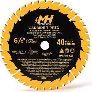 MOTORHEAD 6-1/2-Inch 40-Tooth Precision Fine-Finish Tungsten Carbide Tip Circular Saw Blade, Thin Kerf, Non-Stick, Corrosion-Resistant, 5/8 Arbor, Universal: Corded & Cordless, 40T, USA-Based Support