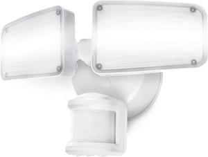 Home Zone Security Dual Brightness Motion Sensor Light - Outdoor Weather Resistant LED Twin Head 5000K Security Light with Standby Halo Light and Easy Connect Back Panel, White