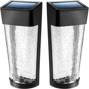 Landia Home Solar Wall Light - Decorative Crackle Glass Shade LED Outdoor Wall Mounted Lights, 2-Pack