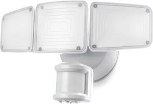 Home Zone Security 3500 Lumen LED Motion Sensor Light - Outdoor Weather Resistant Triple Head 5000K Security Light with Dusk to Dawn Mode and Easy Connect Back Panel, White