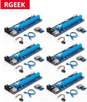 RGEEK 6pcs USB 3.0 PCI-E pcie Riser Express 1X 4x 8x 16x Extender Riser Adapter Card SATA 15pin Male to 4pin Power Cable ??????