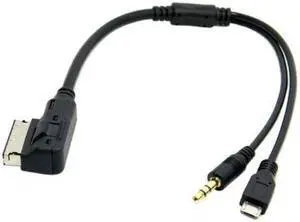 NGFF Media in AMI MDI to Stereo 3.5mm Aux & Micro USB Charging Adapter Cable for Car VW