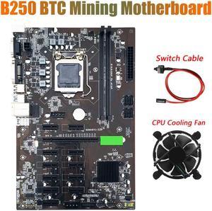 B250 BTC Mining Motherboard with CPU Cooling Fan+Cable 12XGraphics Card Slot LGA 1151 DDR4 SATA3.0 USB3.0 for BTC Miner