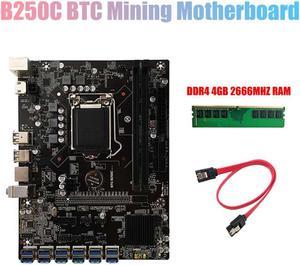 B250C BTC Mining Motherboard+DDR4 4G 2666MHZ Memory 12XPCIE to USB3.0 Graphics Card Slot LGA1151 Computer Motherboard