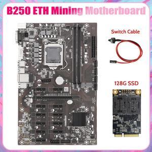 B250B ETH Mining Motherboard+128G MSATA SSD+Switch Cable LGA1151 DDR4 12Xgraphics Card Slot SATA3.0 USB3.0 For BTC Miner