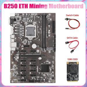 B250 ETH Mining Motherboard+128G MSATA SSD+SATA Cable+Switch Cable LGA1151 DDR4 12Xgraphics Card Slot SATA For BTC Miner