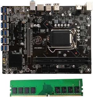 B250 BTC Mining Machine Motherboard 12 Pcie to USB3.0 Graphics Slot LGA 1151 DDR4 Memory Motherboard with 8G DDR4 Memory