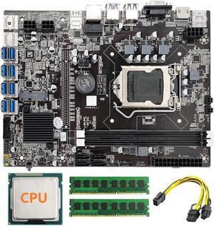 B75 BTC Mining Motherboard+2XDDR3 8GB 1600Mhz RAM+Random CPU+6Pin to Dual 8Pin Cable LGA1155 8GPU PCI-E to USB B75 Miner