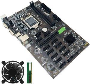 B250 BTC Mining Motherboard PCIe X1 PCI-E X16 LGA 1151 with DDR4 8GB 2666MHZ RAM +Cooling Fan for Graphics Card Miner