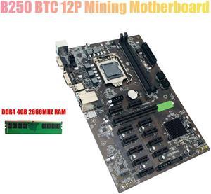 B250 BTC Mining Motherboard with DDR4 4GB 2666Mhz Ram LGA1151 12XCard Slot USB3.0 SATA3.0 Low Power for BTC Miner Mining