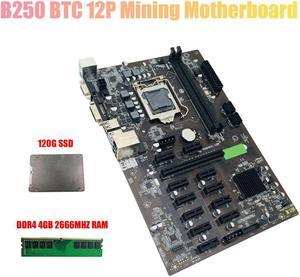 B250 BTC Mining Motherboard with DDR4 4GB 2666Mhz RAM+SATA 120G SSD LGA 1151 12XGraphics Card Slot for BTC Miner