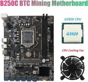 B250C BTC Mining Motherboard with G3920 CPU+CPU Fan 12XPCIE to USB3.0 Graphics Card Slot LGA1151 Supports DDR4 DIMM RAM