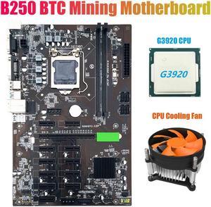 BTC B250 Miner Motherboard with G3920 CPU+Cooling Fan 12XGraphics Card Slot LGA 1151 DDR4 USB3.0 SATA3.0 for BTC Mining