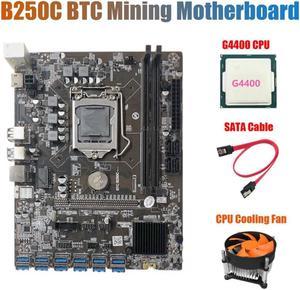 B250C Mining Motherboard with Cooling Fan+G4400 CPU+SATA Cable 12 PCIE to USB3.0 GPU Slot LGA1151 Support DDR4 DIMM RAM