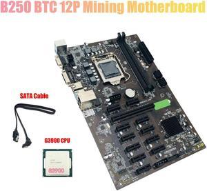 B250 BTC Miner Motherboard with G3900 CPU+SATA Cable Supports DDR4 LGA 1151 12XGraphics Card Slot for BTC Mining