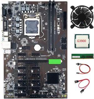 B250 BTC Mining Motherboard USB3.0 LGA1151 with SATA Cable+ Switch Cable+G3900 CPU +Cooling Fan+DDR4 8GB 2666MHZ RAM