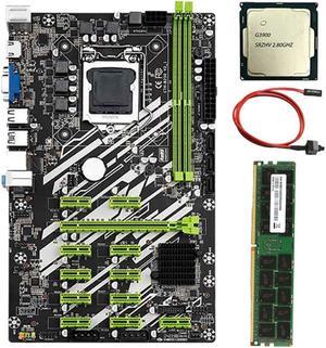 B250 BTC Mining Motherboard Set with G3900 CPU+8G DDR4 RAM+Switch Cable 12 PCI-E Slots LGA1151 DDR4 RAM SATA3.0 USB3.0