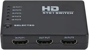 HDMI-Compatible Splitter 5 In 1 Out Switcher 5 Port Hub Box Auto Switch 5x1 1080p HD 1.4 with Remote Control for HDTV XBOX PS3 HDMI-Compatible Splitter 5 In 1 Out Switcher 5 Port Hub Box Auto Switch 5x1 1080p HD 1.4 with Remote Control for HDTV XBOX PS3