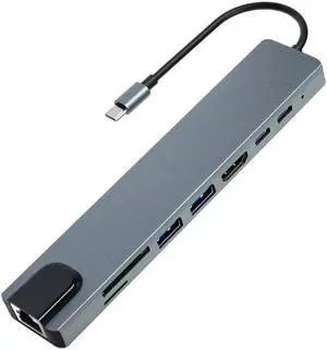 8 In 1 Aluminum Alloy VGA USB Type C To HDMI-compatible RJ45 Gigabit Ethernet Adapter 3.0 HUB Hub Multi-Interface PD Charger