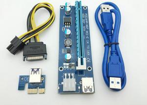 Riser VER007 PCI-E PCI Express 1x to 16x Riser Card USB 3.0 Data Cable SATA to 6Pin IDE Molex Power for BTC Bitcoin Miner Mining