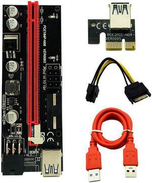 009S PCIE RISER 6PIN 16X Adapter with 2 LEDs Express Card Sata Power Cable and 60cm USB 3.0 Cable for BTC Miner Antminer Mining