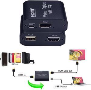 Video Capture Card 1080P 4K HDMI Video Capture Device HDMI To USB 2.0 Dongle Game HD Capture Recording Live Streaming + Loop Out