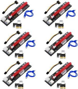 6 PCS PCIE Riser for Video Card Riser PCI Express X16 Extender PCI-E 1X Card Molex 4Pin 6Pin SATA Power LED for BTC Miner Mining