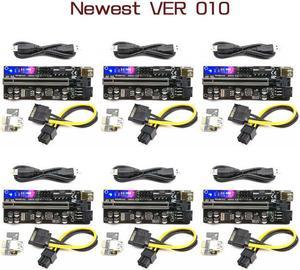 6pcs Riser 010 USB 3.0 PCIE Riser PCI Express X16 Extender Adapter 010S Plus GPU Riser Card SATA 15pin to 6pin Power Marquee LED