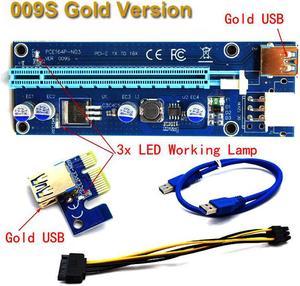 6PCS/LOT 009S Risers PCIe PCI-E PCI Express Riser Card 1X 4x 8x 16x USB 3.0 Data Cable for BTC Miner with 3 LEDs Antminer Mining