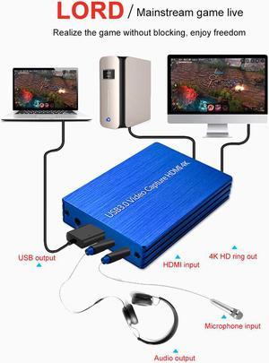 4K HDMI Capture Card Video Capture Device HDMI to USB 3.0 Game Broadcast Microphone HD 1080p Live Streaming Video Record Capture