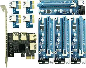 Riser PCIe 1 to 4 PCI Express 16X Slots PCI-E Riser 1X to 4 PCI-E 16x Adapter USB 3.0 Molex 4pin for BTC Miner Antminer Mining Riser PCIe 1 to 4 PCI Express 16X Slots PCI-E Riser 1X to 4 PCI-E 16x Adapter USB 3.0 Molex 4pin for BTC Miner Antminer Mining