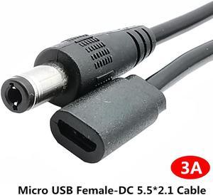 Adaptateur de câble d'alimentation Micro USB 2.0 femelle vers DC 5.5x2.1mm mâle vers DC 5.5x2.1mm 5V 3A 0.2M