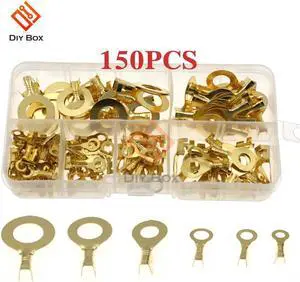 150PCS M3/M4/M5/M6/M8/M10 Ring Lugs Ring Eyes Copper Crimp Terminals Cable Lug Wire Connector Non-insulated Diy Assortment Kit