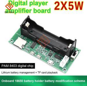 Mini PAM8403 Amplifier Board 5W+5W 2.0 Channel Stereo Audio AMP with 18650 Holder Support TF Card XH-A152 For Speaker