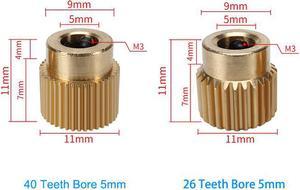 5Pcs/Lot  Ender-3 CR-10 3D Printer Extrusion Wheel Brass gear wheel 40/26 Tooth Gear for CREALITY 3D Printer Extruder filament