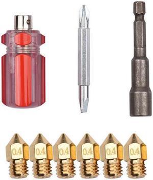 3D Printer Nozzle Change Kits 0.4mm Brass Copper Nozzles 6pcs with Multi-function Screwdriver for Creality Printer