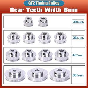 2GT GT2 Timing Pulley 30 36 40 60 Tooth Wheel Bore 5mm 6.35mm 8mm 10mm Aluminum Gear Teeth Width 6mm For Reprap 3D Printers Part