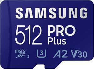 SAMSUNG PRO plus + Adapter 512GB Microsdxc up to 160Mb/S UHS-I, U3, A2, V30, Full HD & 4K UHD (MB-MD512KA/AM)