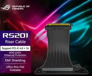 Asus RS201 ROG Strix Riser Cable with 240 mm,support for PCI-E 4.0X16,Ultra-Thin Design,EMI Anti-Electromagnetic Interference (OEM packaging)