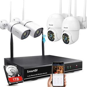 Expandable 8CH,Two-Way Audio SmartSF Wireless Security Camera System with 1TB,3MP Bullet Cameras&3MP PTZ Cameras,WiFi Surveillance Camera IP66 Waterproof,Night Vision,Remote Access,7/24 Motion Record