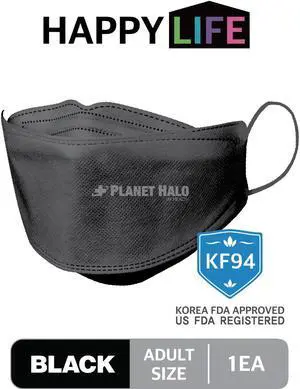 Good Day - Happy Life Premium Black KF94 Face Mask - Adult 10 Count - Individually Packaged