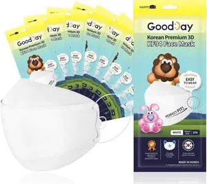 Good Day - Happy Life Premium KF94 Face Mask - Kids/ White / Adjustable - 10 Count - Individually Packaged