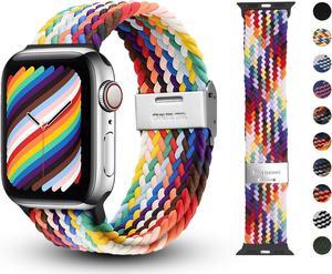 Braided Straps for Apple Watch Nylon Sport Solo Loop Adjustable Replacement Band with Stainless Steel Buckle for iWatch Series SE 8 7 6 5 4 3 2 1 Universal 42  44  45  49 mm Rainbow