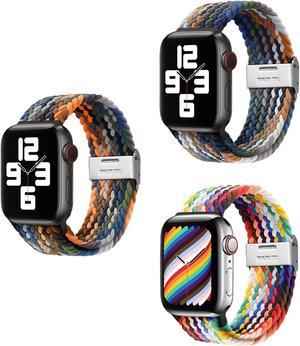 Random 3 pcs Braided Straps for Apple Watch Nylon Sport Solo Loop Adjustable Replacement Band with Stainless Steel Buckle for iWatch Series SE 7 6 5 4 3 2 1 Universal