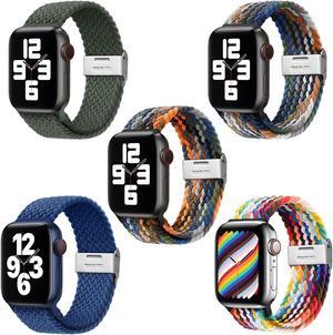 Random 5 pcs Braided Straps for Apple Watch Nylon Sport Solo Loop Adjustable Replacement Band with Stainless Steel Buckle for iWatch Series SE 7 6 5 4 3 2 1 Universal 42  44  45 mm