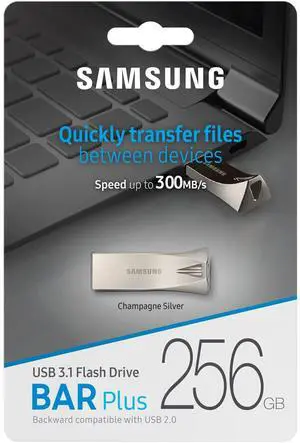Samsung 256GB USB 3.1 Flash Drive BAR Plus Champagne Silver (MUF-256BE3) Samsung 256GB USB 3.1 Flash Drive BAR Plus Champagne Silver (MUF-256BE3)