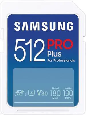 SAMSUNG PRO Plus Full Size 512GB SDXC Memory Card, Up to 180 MB/s Reads/Writes, Full HD & 4K UHD, UHS-I, C10, U3, V30 for DSLR, Mirrorless Cameras, PCs, MB-SD512S/AM, 2023 SAMSUNG PRO Plus Full Size 512GB SDXC Memory Card, Up to 180 MB/s Reads/Writes, Full HD & 4K UHD, UHS-I, C10, U3, V30 for DSLR, Mirrorless Cameras, PCs, MB-SD512S/AM, 2023
