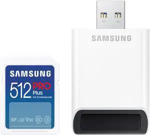 SAMSUNG SD PRO Plus + USB Reader 512GB MicroSD Memory Card Read up to 180MB/s, Write up to 130MB/s SAMSUNG SD PRO Plus + USB Reader 512GB MicroSD Memory Card Read up to 180MB/s, Write up to 130MB/s