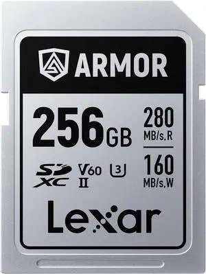 Lexar 256GB Armor Silver PRO SD Memory Card, 280MB/s Read, 6K, V60, UHS-II | Ideal for Professional Photographer, Videographer, Enthusiast, Stainless Steel, Water/Dust/Drop Resistant Lexar 256GB Armor Silver PRO SD Memory Card, 280MB/s Read, 6K, V60, UHS-II | Ideal for Professional Photographer, Videographer, Enthusiast, Stainless Steel, Water/Dust/Drop Resistant